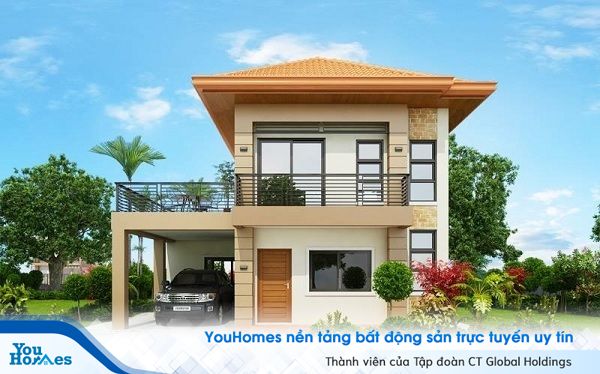 Mẫu nhà 2 tầng mái thái có gara ô tô