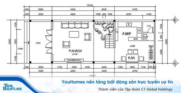 Bản vẽ thiết kế mặt bằng tầng 1 hiện đại, tiện nghi.