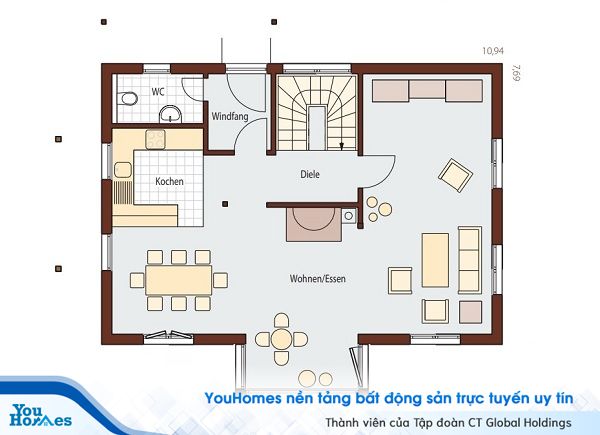 Bản vẽ thiết kế mặt bằng tầng 1.