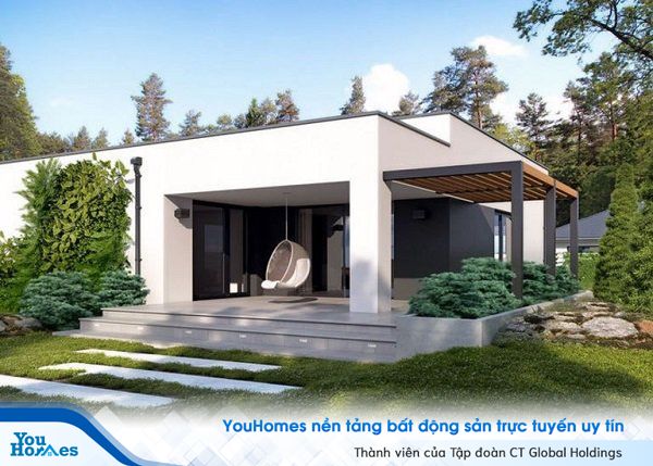 Kiến trúc hình khối với đường nét khỏe khoắn, trẻ trung. Mái bằng tạo sự kiên cố và chắn chắc cho căn nhà.