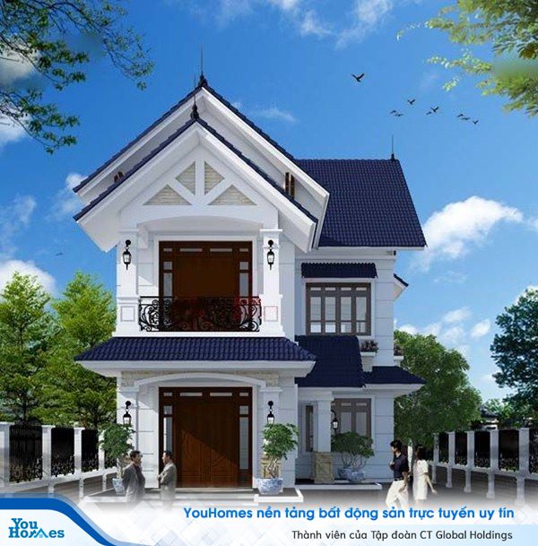 Mẫu nhà 2 tấng mái thái chữ L.