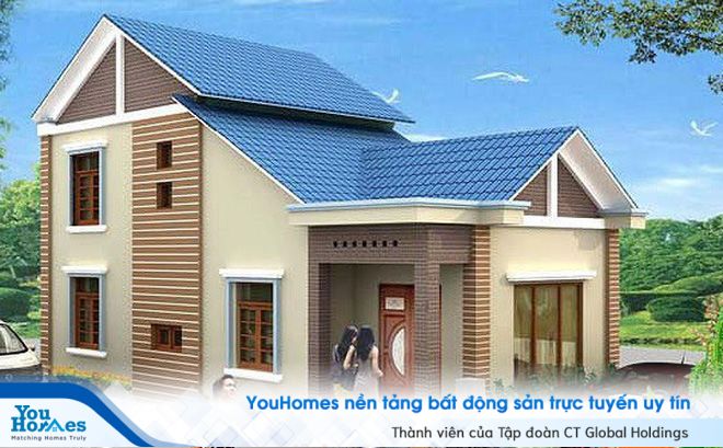 Mẫu nhà cấp 4 với thiết kế mái khá độc đáo.