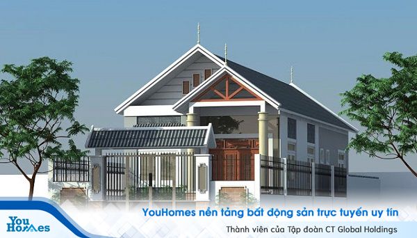 Mẫu nhà cấp 4 gác lửng với hàng rào kiên cố. 