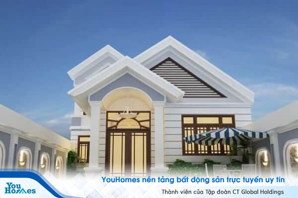 Khu vực bàn ngồi phía ngoài sân vườn rất phù hợp cho những căn nhà cấp 4 gác lửng. 