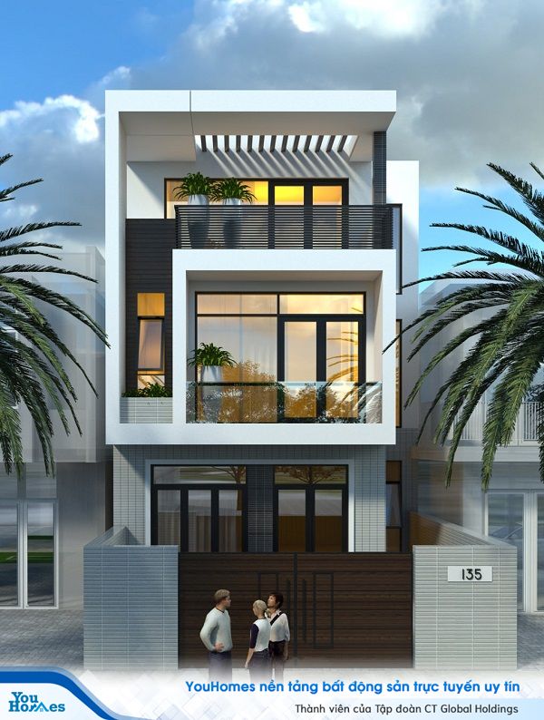 Mặt tiền nhà ống phong cách hiện đại thường sử dụng khá nhiều chất liệu kính. 