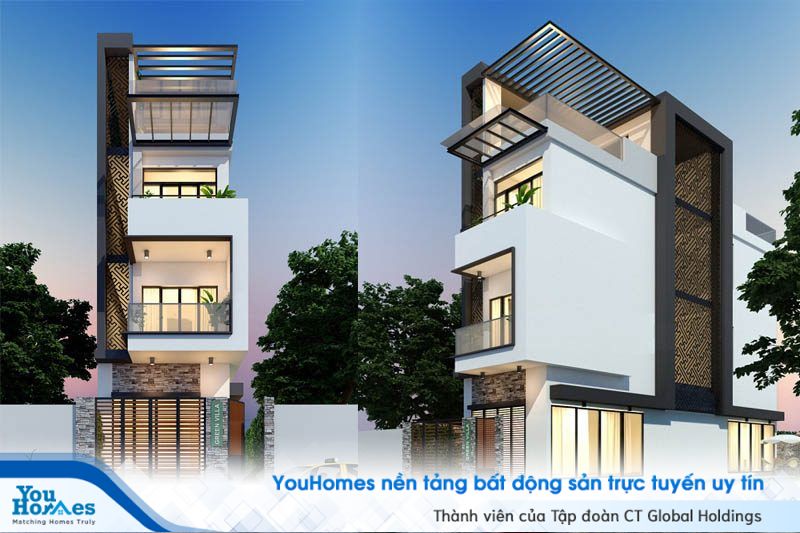 Nhà ống với phần tường thông gió bên hông nhà tuyệt đẹp. 