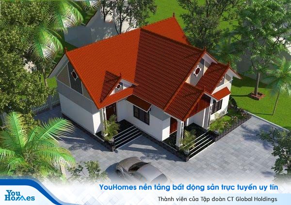Phối cảnh tổng thể mẫu nhà cấp 4 mái thái 150m2 – 3 phòng ngủ - 1.1 tỷ đồng.