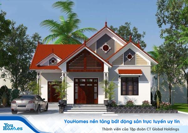 Phối cảnh tổng thể mẫu nhà cấp 4 mái thái 150m2 – 3 phòng ngủ - 1.1 tỷ đồng.
