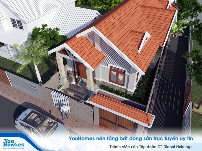 Phối cảnh tổng thể mẫu nhà cấp 4 mái thái 100m2 – 3 phòng ngủ - 1 tỷ đồng