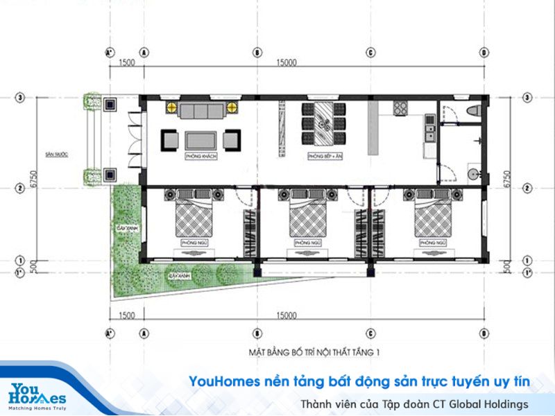 Bản vẽ thiết kế mẫu nhà cấp 4 mái thái 100m2 – 3 phòng ngủ - 1 tỷ đồng.