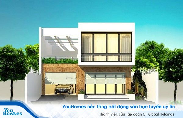 Mẫu nhà vuông 2 tầng hiện đại.