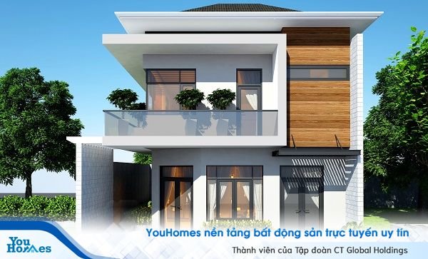 Mẫu nhà vuông 2 tầng mái bằng.