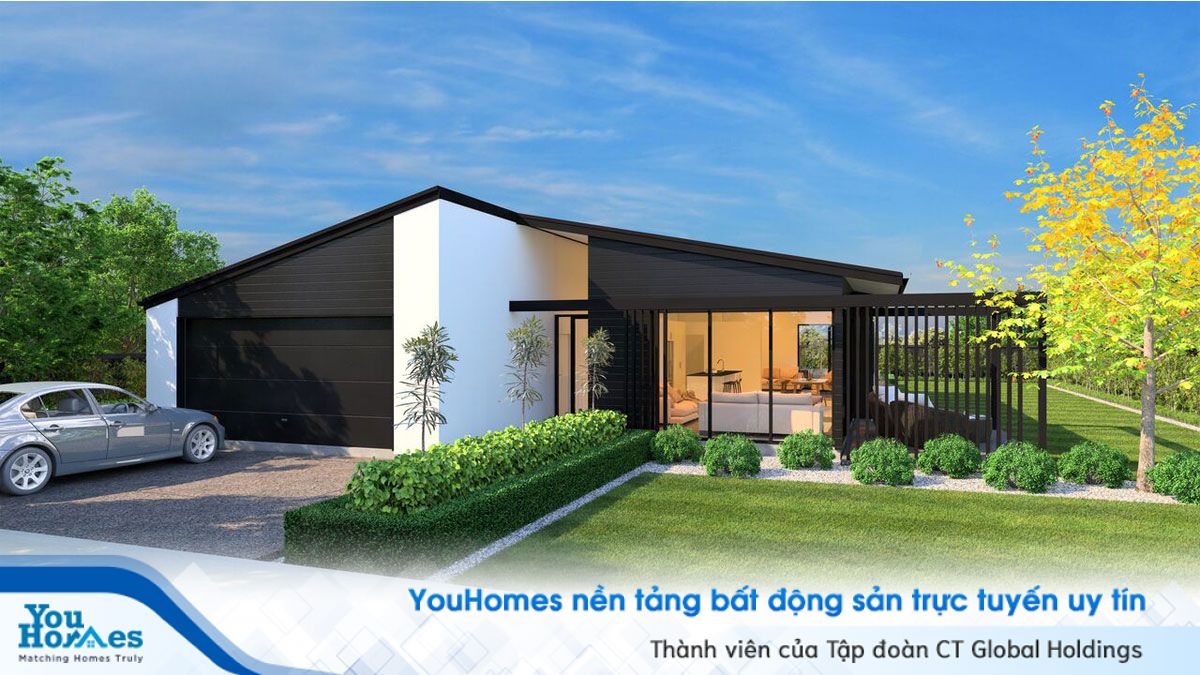 Mẫu nhà 1 tầng sở hữu gara ô tô tiện lợi. 