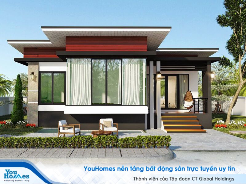 Nhà một tầng với phần sàn khá cao giúp cho ngôi nhà không bị quá thấp so với mặt bằng chung.