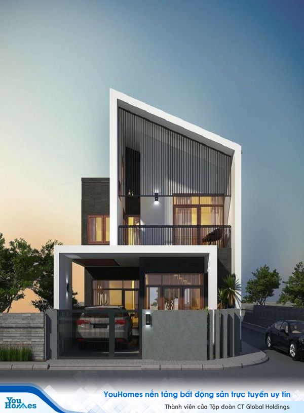 Mẫu nhà ống 2 tầng 2 mặt tiền hiện đại.