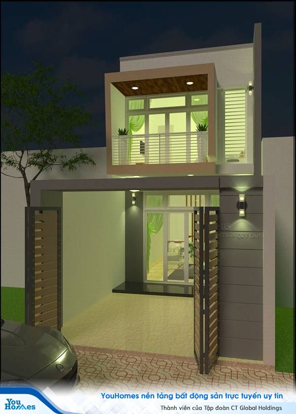 Thiết kế mặt tiền bằng kính cho nhà 2 tầng hiện đại giúp cho ngôi nhà trở nên nổi bật. 