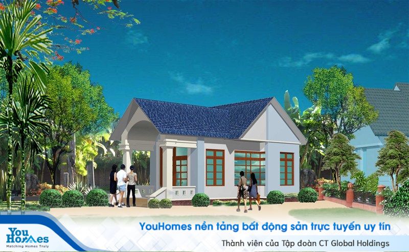 Phối cảnh nhà cấp 4 nông thôn nở hậu.