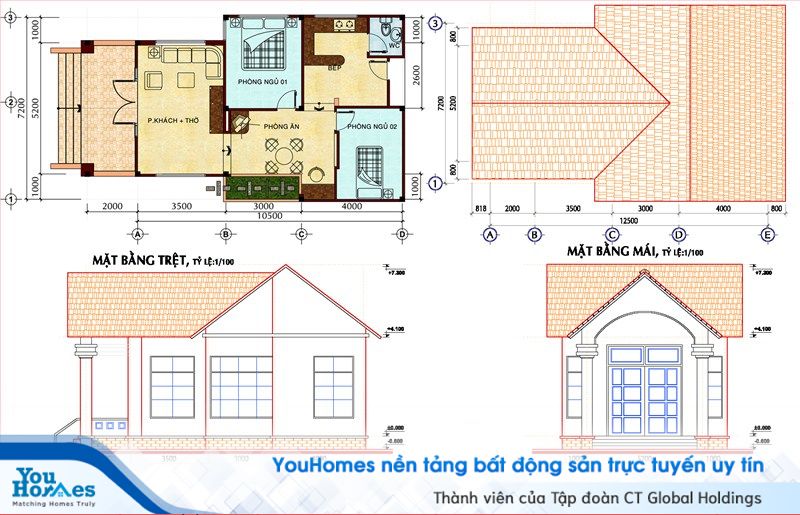 Thiết kế cực kỳ phù hợp với lối sống và thói quen tại nông thôn Việt Nam với phòng khách và phòng thờ được thiết kế chung 1 không gian.