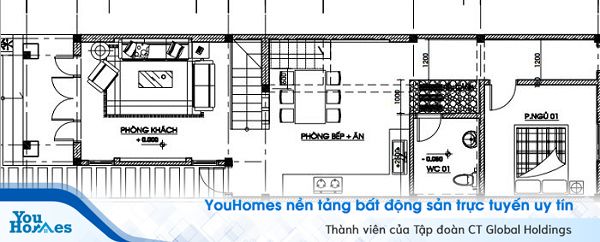 Mặt bằng công năng mẫu nhà cấp 4 có gác lửng hiện đại 500 triệu đồng.