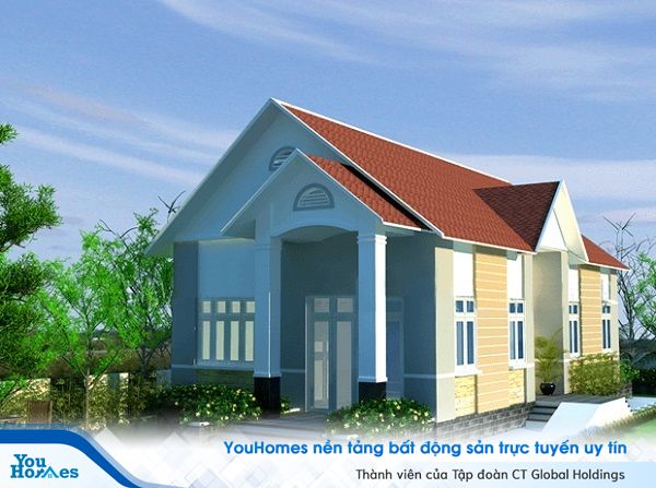 Phối cảnh tổng thể mẫu nhà cấp 4 mái thái 3 phòng ngủ giá rẻ.