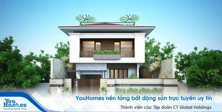 Ngôi nhà 2 tầng 3 phòng ngủ độc đáo với phần mái nhà khác biệt.