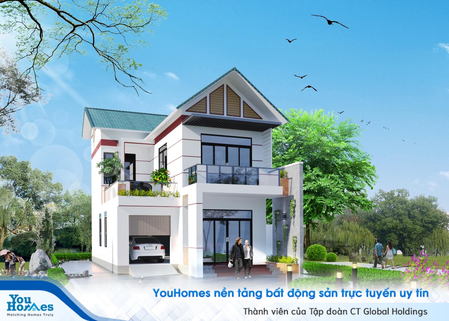 Nhà 2 tầng 3 phòng ngủ tuyệt vời với tông màu trắng chủ đạo.