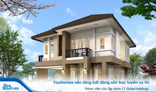 Màu nâu cà phê kết hợp cùng màu trắng giúp ngôi nhà 2 tầng trở nên ấm áp. 
