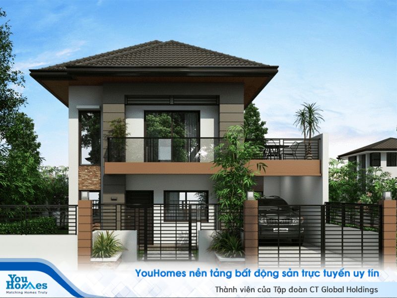 Tông màu mái trầm giúp nhà 2 tầng trở nên tinh tế và sang trọng. 