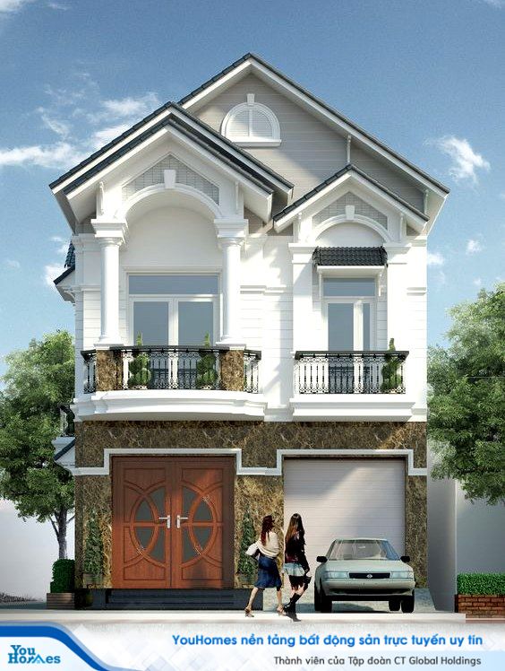 Kết hợp màu sắc đối lập những lại rất hợp lý cho ngôi nhà 2 tầng 3 phòng ngủ. 