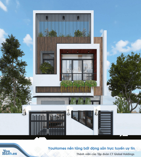 Sự đan xen giữa những chất liệu khác nhau giúp cho ngôi nhà 2 tầng hiện đại cực kỳ nổi bật.