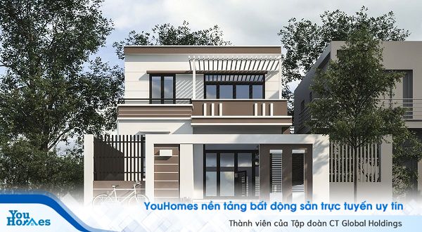 Màu đen - trắng - nâu tạo nên hiệu quả thẩm mỹ tuyệt vời cho ngôi nhà 2 tầng. 