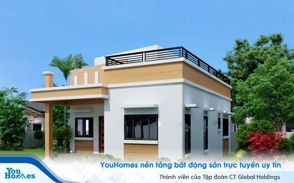 Sân thượng của ngôi nhà cấp 4 mái bằng ở nông thôn có thể tận dụng làm sân phơi đồ hoặc một khu vườn trên cao tiện lợi.