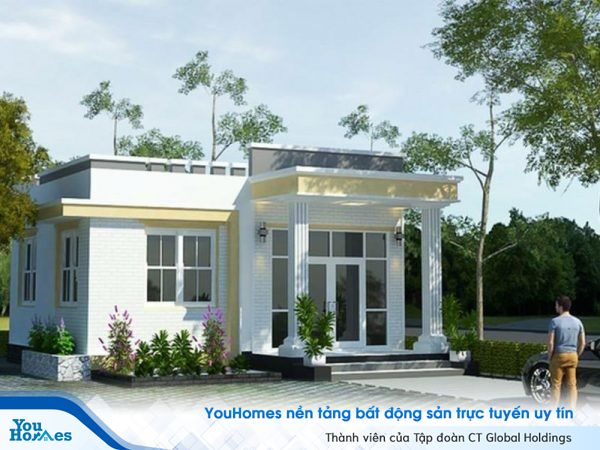 Mẫu nhà cấp 4 mái bằng ở nông thôn với thiết kế mặt tiền độc đáo, hiện đại.