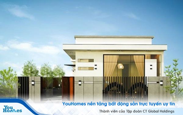 Mẫu nhà cấp 4 mái bằng ở nông thôn có tường bao quanh hiện đại.