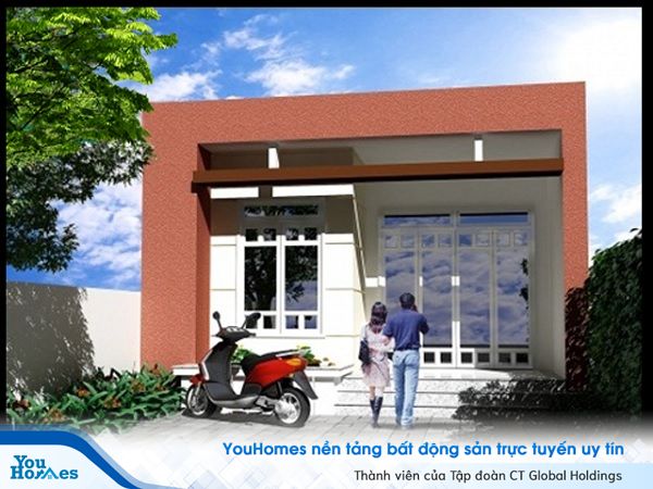 Mẫu nhà cấp 4 mái bằng ở nông thôn thiết kế mặt tiền độc đáo.