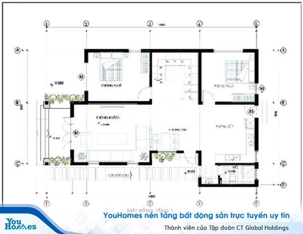 Bản vẽ thiết kế tầng 1 của ngôi nhà.