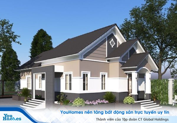Mẫu nhà 2 mặt tiền 1 tầng mái thái hiện đại.