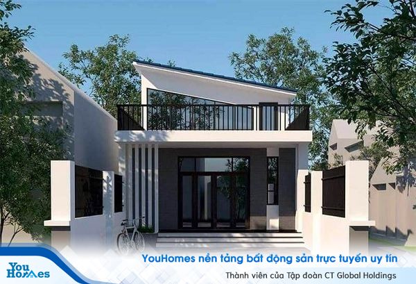 Mẫu nhà ống 1 tầng mái xéo độc đáo.