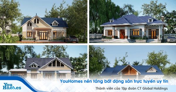 Hệ mái thái màu xanh nổi bật hài hòa với màu sơn trang nhã.