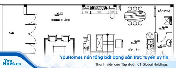 Bản vẽ thiết kế tầng trệt của ngôi nhà cấp 4 có gác lửng.