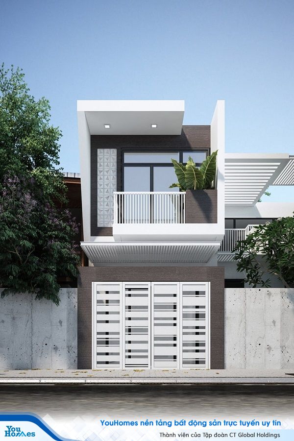 Mẫu thiết kế nhà ống 2 tấng ở nông thôn mái bằng giá rẻ.