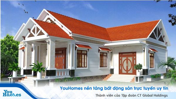 Mẫu nhà cấp 4 3 phòng ngut mái thái thiết kế chữ L với mái ngói đỏ gần gũi, nổi bật và thân thuộc với những mẫu nhà cấp 4 truyền thống.