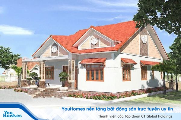 Mẫu nhà cấp 4 mái thái 3 phòng ngủ được thiết kế kiểu nhà vườn.