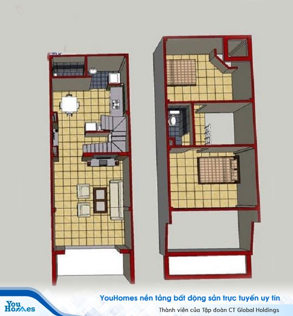 Bản vẽ thiết kế ngôi nhà cấp 4 có gác lửng.
