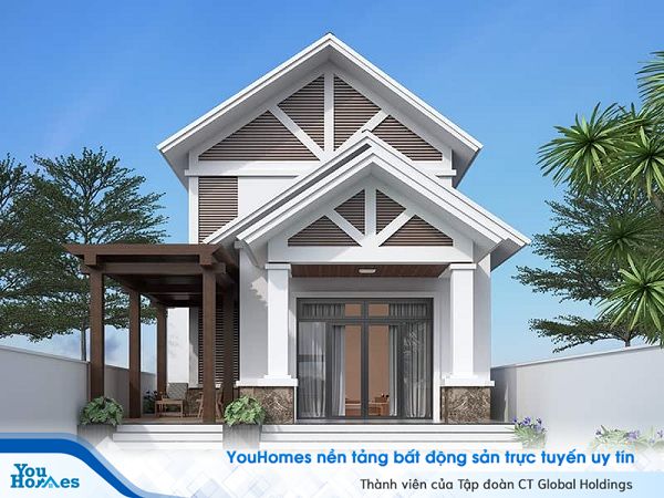Phối cảnh ngôi nhà cấp 4 có gác lửng hiện đại.