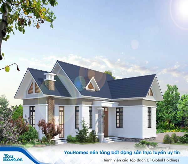 Mẫu nhà cấp 4 chữ L nông thôn nổi bật với tông màu trắng.