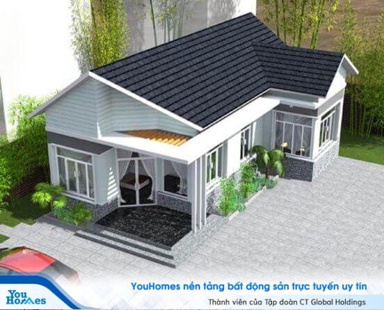 Phần của chếch độc đáo của mẫu nhà cấp 4 chữ L giúp đón ánh sáng tự nhiên.