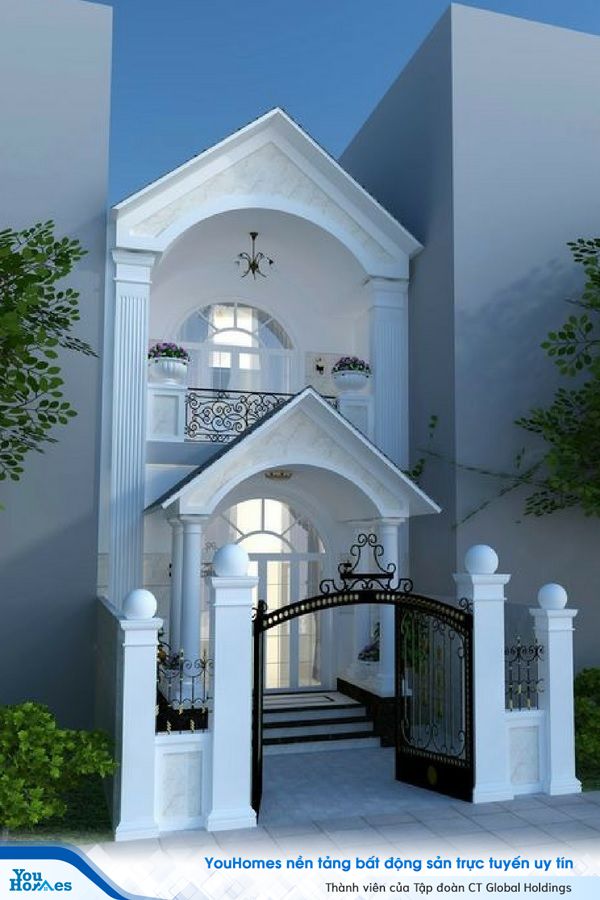 Mẫu nhà 2 tầng mặt tiền 6m thiết kế theo phong cách tân cổ điển hiện đại.