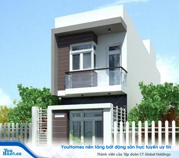 Mẫu nhà 2 tầng hiện đại giá chưa tới 400 triệu được nhiều người ưa thích bởi kiến trúc cổ điển, màu sắc nhẹ nhàng. Ban công sử dụng lan can kính và cửa kính lớn giúp ngôi nhà luôn sáng, thoáng mát.