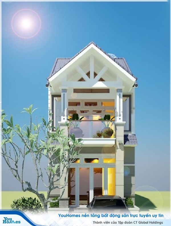 Sự pha trộn những nét hiện đại và truyền thống trong mẫu nhà 2 tầng mái thái.
